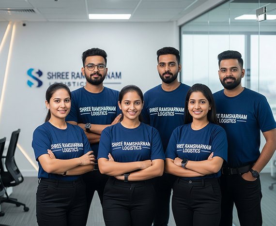 Professional team of Shree Ramsharnam Logistics in uniform at their office